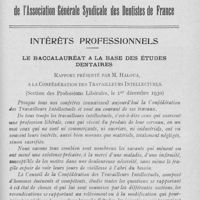 0936 - Page 917 - Bulletin de l'Association Générale Syndicale des Dentistes de France. Intérêts professionnels - Le baccalauréat à la base des études dentaires