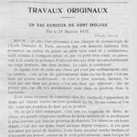 0006 - Page 5 - Travaux originaux. Un cas curieux de dent incluse par le Dr Maurice Roy