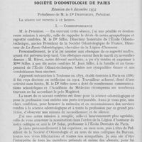 0055 - Page 50 - Sociétés scientifiques. Société d'odontologie de Paris. Réunion du 6 décembre 1932. Correspondance