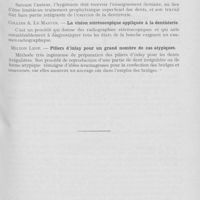 0120 - Page 111 - Revue analytique. Dental Cosmos. — Résumé des articles du septembre 1932. Samuel Millard. — Procédé simplifié de coulée de la base / T. Sydnez Smith. — L'hygiéniste dentaire et la dentisterie préventive / Collins A. Le master. — La vision stéréoscopique appliquée à la dentisterie / Hilton Leof. — Piliers d’inlay pour un grand nombre de cas atypiques