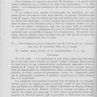 0125 - Page 116 - Sociétés scientifiques. Société d'odontologie de Paris. Réunion du 10 janvier 1933. Traumatismes et ostéomyélite des mâchoires, par M. Le Dr Bonnet-Roy / Une réimplantation d’urgence, par M. Le Dr Audy
