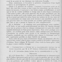 0127 - Page 118 - Sociétés scientifiques. Société d'odontologie de Paris. Réunion du 10 janvier 1933. Une réimplantation d’urgence, par M. Le Dr Audy / Contribution à l’étude de la malformation ogivale de la voûte palatine, par M. Le Dr Stélios Spérantsas