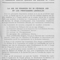 0217 - Page 209 - Bulletin de l'Association Générale Syndicale des Dentistes de France. La loi de finances du 28 février 1933 et les professions libérales