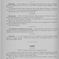 0312 - Page 304 - Nouvelles. Nominations / ?iIIe Exposition Nationale du Travail / Mariages / Naissances / A la Faculté de Médecine de Lyon / Erratum / Avis