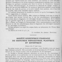 0410 - Page 402 - Sociétés scientifiques. Société odontologique de France. Séance mensuelle du 1er Avril 1933 / Société scientifique française de chirurgie réparatrice, plastique et esthétique. Séance du 1er mai 1933