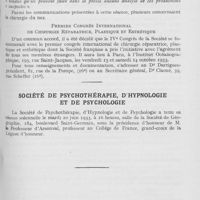 0411 - Page 403 - Sociétés scientifiques. Société scientifique française de chirurgie réparatrice, plastique et esthétique. Séance du 1er mai 1933 / Société de psychothérapie, d'hypnologie et de psychologie