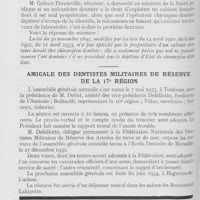 0450 - Page 442 - Bulletin de l'Association Générale Syndicale des Dentistes de France. Rapport fait à l’assemblée générale du syndicat des chirurgiens-dentistes de la région parisienne par M. Henri Villain. Réponse ministérielle à une question écrite / Amicale des dentistes militaires de réserve de la 17e région / Nécrologie. Mme adrien Texier