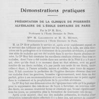 0504 - Page 484 - Semaine odontologique (1933). Démonstrations pratiques. Présentation de la clinique de pyorrhée alvéolaire de l’école dentaire de Paris par le Dr M. Roy