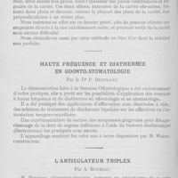 0506 - Page 486 - Semaine odontologique (1933). Démonstrations pratiques. Les grands sillons transversaux dans la rétention des blocs d'or par Eug. -P. Darcissac / Haute fréquence et diathermie en odonto-stomatologie par le Dr P. Bertrand