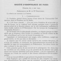 0510 - Page 490 - Sociétés scientifiques. Société d’odontologie de Paris. Réunion du 2 mai 1933. Correspondance