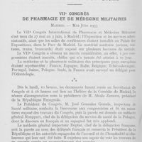 0592 - Page 572 - Réunions et congrès. VIIe congrès de pharmacie et de médecine militaires. Madrid. — Mai-juin 1933
