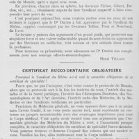 0730 - Page 708 - Bulletin de l’Association Générale Syndicale des Dentistes de France. Protocole de monzie / Certificat bucco-dentaire obligatoire