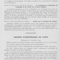 0790 - Page 768 - Revue analytique. Le dental cosmos - Résumé des articles du numéro de juillet 1933. Robert H. Ivy. — Cas où la totalité des dents permanentes n’a pas fait éruption / Nathaniel A. Seldin. — Cas clinique de maladie de Paget / Boyd S. Gardner et Joseph S. Dillery. — La confusion en littérature de l’étiologie et de l’arrêt de la carie dentaire / Société d’odontologie de Paris. Réunion du 7 novembre 1933