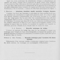0870 - Page 848 - Revue analytique. Le dental cosmos - Résumé des articles du numéro d'août 1933. Moïse Joël Eisenberg. — Nouvelle étude de l’optique de l’émail dentaire / John Albert Marshall. — Aspect dentaire du métabolisme minéral / L. Moezart. — Infections dentaires aiguës mortelles d’origine dentaire / E. -A. Boreth. — Nouvelle technique du bridge / Donald J. Mac Daniel. — Nouvelle technique pour l’avulsion des dents incluses