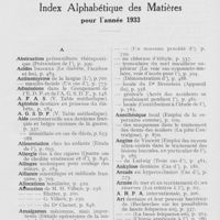 0901 - Page 879 - Index alphabétique des Matières pour l'année 1933