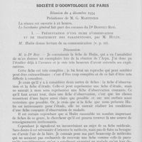 0035 - Page 30 - Sociétés scientifiques. Société d'odontologie de Paris. Réunion du 4 décembre 1934. Présentation d’une fiche d’observation et de traitement des paradentoses, par M. Hulin