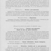 0121 - Page 114 - Revue analytique. Le Dental Cosmos - (Résumé des articles du numéro d’août 1934). Henry Schirnding. — Les dents et leur rôle en médecine légale, spécialement quant à l’identification des cadavres / Une dent propre se carie-elle et la propreté de la bouche est-elle le meilleur moyen de protection connu contre la carie dentaire ? / Temple Fay. Douleur post-opératoire / Melvin E. Page. — Empreintes / Le Dental Cosmos - (Résumé des articles du numéro de septembre 1934). Maurice Zimmer. — Douleur post-opératoire. Étude de cent cas après extraction / Thomas C. Bonney. — Kystes folliculaires, kystes dentigères / Boyd S. Gardner. — Extraction. Conduite pré et post-opératoire / Lawrence Parmly Brown. — L’antiquité de la Prothèse Dentaire, partie (XVIe et XVIIe Siècles)
