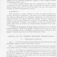 0143 - Page 136 - Réunions et congrès. F. D. IXe congrès dentaire international. Vienne, 2-8 aout 1936 / F. D. IXe congrès dentaire international. Vienne, 2-8 aout 1936. Statuts du IXe congrès dentaire international