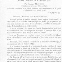 0185 - Page 176 - Cinquantenaire de la société d’odontologie de Paris 2 et 3 février 1935. Historique de la société d’odontologie de Parls - Oeuvre Créatrice de M. George Viau, par Georges Martinier