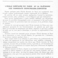 0260 - Page 251 - Bulletin de l’Association Générale Syndicale des Dentistes de France. L'école dentaire de Paris et la pléthore des candidats chirurgiens-dentistes
