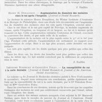 0324 - Page 315 - Revue analytique. Dr Nathan Thaler. — Les rapports de l’art dentaire avec l’oto-rhino-laryngologie. (Dental Record, octobre 1934) / Henry H. Donaldson. — Augmentation du diamètre des molaires chez Le rat après l’éruption. (Journal of Dental Research) / Théodore Rosebury et Geneviève Foley. — La susceptibilité du rat à la carte dentaire. (Journal of Dental Research et Journal of the American Dental Association)