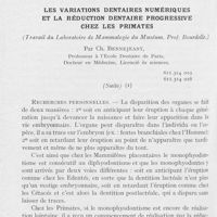 0533 - Page 520 - Travaux originaux. Les variations dentaires numériques et la réduction dentaire progressive chez les primates (Travail du laboratoire de mammalogie du muséum. Prof. Bourdelle) par Ch. Bennejeant (Suite) (À suivre)