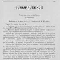 0627 - Page 614 - Bulletin de l’Association Générale Syndicale des Dentistes de France. Jurisprudence. Tribunal civil de la Seine (7e chambre). Audience du 20 mars 1935