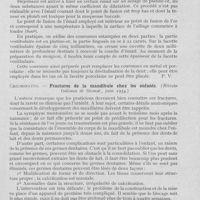 0810 - Page 789 - Revue analytique. Schnur (J). — La couronne à facette en émail, d’après hejemann. (Zahnärztliche Rundschau, octobre 1934) / Chiuminatto. — Fractures de la mandibule chez les enfants. (Rivista Italiana di Stomat. , juin 1934) / Dejou (G). — Traitement des états pyorrhéiques par le soufre colloïdal. (Thèse Marseille, 1933. Edité chez Burrotto et Sauvière, marseille)