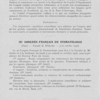 0823 - Page 802 - Réunions et congrès. F. D. IXe congrès dentaire international. Vienne, 2-8 août 1936 / IXe congrès français de stomatologie. Paris, faculté de Médecine 5-10 octobre 1936