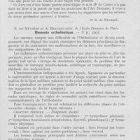 0826 - Page 805 - Bibliographie. Dr Lucien de Coster. — Orthodontie à base d’acier. — 1935 (Editeurs Masson et C°, Paris) / B. De Névrézé et A. Beauregardt. Memento orthodontique. — 1935