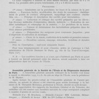 0901 - Page 880 - Nouvelles. Cours de Perfectionnement de l'école Dentaire de Paris / Assemblée générale de la Société et du Dispensaire dentaires de Paris