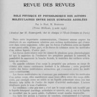 0071 - Page 70 - Revue des revues. Rôle physique et physiologique des actions ; moléculaires entre deux surfaces accolées, par le Prof. H. Bordier. (Presse Médicale, 5 août 1936)