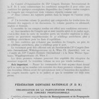 0077 - Page 76 - Réunions et congrès. Comptes rendus du IXe congrès dentaire international (F. D). Vienne 2-8 aout 1936 / Fédération dentaire nationale organisation de la participation française aux congres professionnels