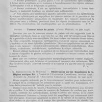 0116 - Page 115 - Revue analytique. Orregia et Alonso. — Tumeurs malignes du palais. (Revue de Laryngologie, mars 1936) / Driver. — Tumeur mixte du palais. (Presse Médicale, 10 juin 1936) / M. Rabinowitch. — Observations sur les Esquimaux de la Région arctique Est. (Journal de l'Association Canadienne, octobre 1936) (Extraits du Journal de l'Association Canadienne Médicale, de mai 1936)