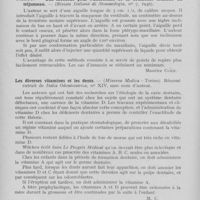 0119 - Page 118 - Revue analytique. Zeckendorf. — Abcès pyorrhéiques serpigineux multiples. — (Liège Médical. 1935) / Nieddu. — Une méthode pour l'anesthésie de la deuxième branche du trijumeau. — (Rivista Bahama Stomatologia, 1936) / Les diverses vitamines et les dents. — (Minerva Medica - Torino). Résumé extrait de Italia Odontoiatrica