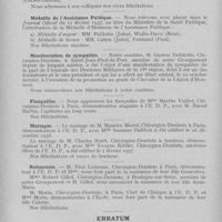 0145 - Page 144 - Nouvelles. Musée de l’école Dentaire de Paris / Distinctions honorifiques / Médaille de l’Assistance Publique / Manifestation de sympathie / Fiançailles / Mariages / Naissance / Erratum