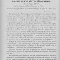 0301 - Page 298 - Travaux originaux. De l'emploi d'un nouvel hémostatique par M. Roger Morin