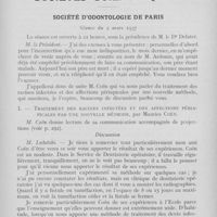 0314 - Page 311 - Sociétés scientifiques. Société d'odontologie de Paris. Séance du 2 mars 1937. Traitement des racines infectées et des affections périapicales par une nouvelle méthode, par Maurice Coên