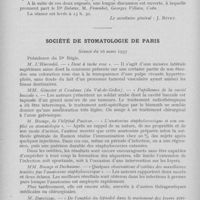 0325 - Page 322 - Sociétés scientifiques. Société d'odontologie de Paris. Résumé de la séance du 6 avril 1937. IDe l’emploi d'un nouvel hémostatique (Projections), par M. Morin / Société de stomatologie de Paris. Séance du 16 mars 1937