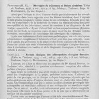 0432 - Page 429 - Revue des livres. Pennetier (H. R). — Névralgies du trijumeau et lésions dentaires (Thèse de Toulouse, 1936, bibliogr. , Toulouse, Impr. G Berthoumieu, 39, rue Riquet) / Tiché (H). — Formes cliniques des adénopathies d'origine dentaire. (Thèse de Toulouse, 1935, , Toulouse, Impr. G. Berthoumieu, 39, rue Riquet)