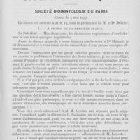 0436 - Page 433 - Sociétés scientifiques. Société d'odontologie de Paris. Séance du 4 mai 1937. A propos de la dernière séance