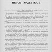 0593 - Page 590 - Revue analytique. Mola (B) et Bolaffé (R). — Sur la dentition des foetus (Annali di Clinica Odontoiatrica, octobre 1936)