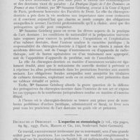 0597 - Page 594 - Revue des livres. Suzanne Grinberg. — La pratique légale de l'art dentaire en France et aux colonies (Paris, Les Editions de la s. E. P. , 16, rue Pavée. Broché) / Dechaume et Derobert. — L'expertise en stomatologie (1937, Paris, Masson et Cie, 120, boulevard. Saint-Germain)