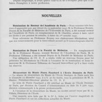 0692 - Page 687 - Nécrologie. M. B. Platschick / Nomination de Recteur de l’Académie de Paris / Nomination de Doyen à la Faculté de Médecine / Réouverture du Musée Pierre Fauchard à l'Ecole Dentaire de Paris / Assemblée Générale de la Société de l'Ecole et du Dispensaire dentaires de Paris