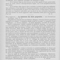 0023 - Page 22 - Revue analytique. R. Dechaume. — Considérations sur les fractures radiculaires des dents et leur traitement. (Revue de Stomatologie, novembre 1938) / Prof. Gofoung. — Le traitement des dents gangrenées. — (La stomatologie Soviétique, 1937) / A. Mejova. — L’argent dans l’obturation des canaux radiculaires. — (La stomatologie Soviétique, 1937)