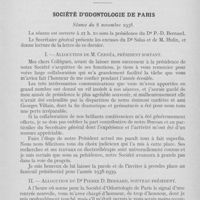 0030 - Page 29 - Sociétés scientifiques. Société d’odontologie de Paris. Séance du 8 novembre 1938. Allocution de M. Cernéa, président sortant / IAllocution du Dr Pierre d. Bernard, nouveau président