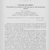 0050 - Page 49 - Hygiène. “ sauvez vos dents ” (Présentation d’un scénario et d’un texte pour un film documentaire parlant) par E. Benoist (Présenté au Congrès de l'a. F. A. S. , Arcachon, septembre 1938)