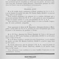 0062 - Page 59 - Nécrologie. Emile Bonnard (1862-1938), M. Francis Audy, M. Mansoutre, Mme louis Souchon, M. Maurice Lefebvre, Mme veuve Ernest Theuveny / Nouvelles. Attribution à « l’Odontologie » de la Médaille d’Or de l’Exposition Internationale de Arts et Techniques (Paris 1937)