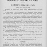 0109 - Page 106 - Sociétés scientifiques. Société d’odontologie de Paris. Séance du 6 décembre 1938. Principe général de l’électro-diagnostic, par M. Pierson