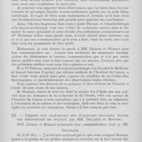0114 - Page 111 - Sociétés scientifiques. Société d’odontologie de Paris. Séance du 6 décembre 1938. IPrincipes généraux de l’Emanothérapie et de la Microcuriethérapie, par le Dr Wickham / IILésions non ulcéreuses des muqueuses buccales. Action phénomènes de succion, par MM. Delarue et Housset